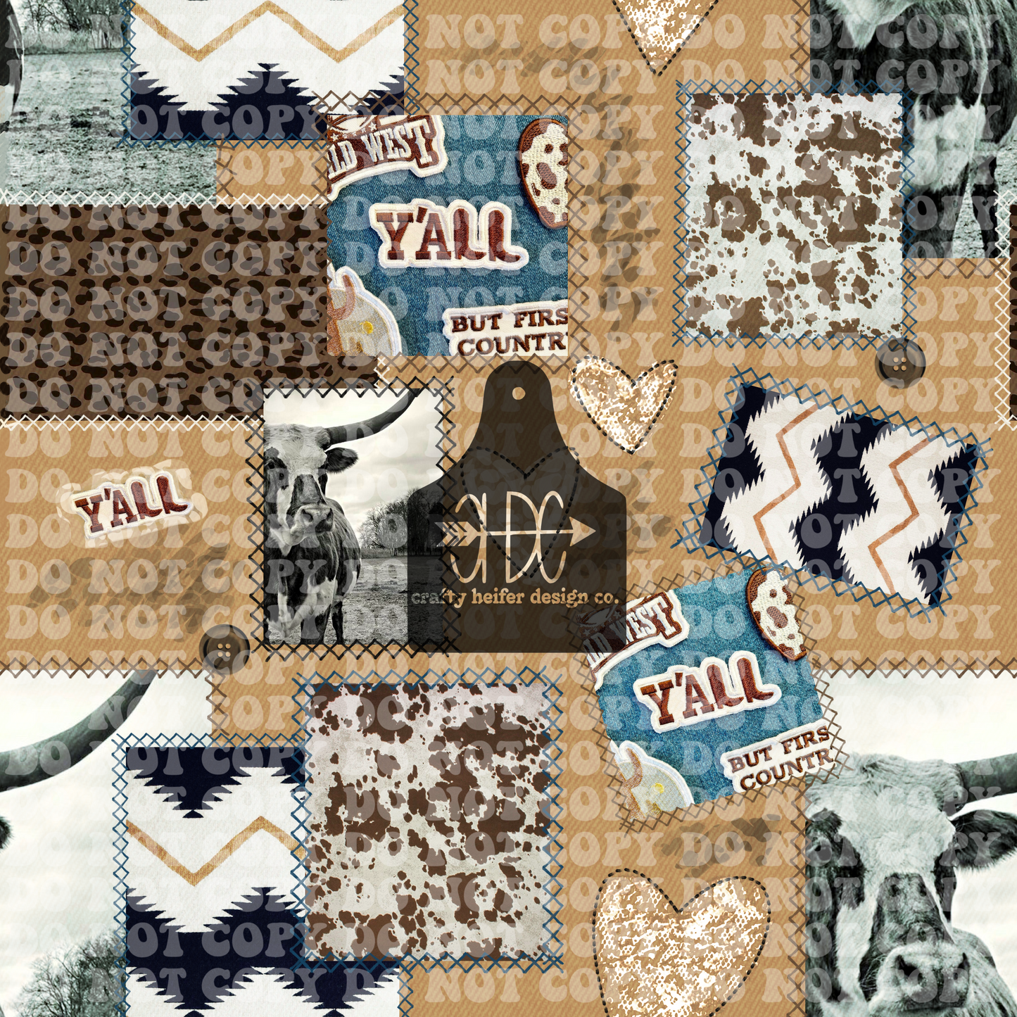 Y’all Denim Patchwork// SEAMLESS PATTERN